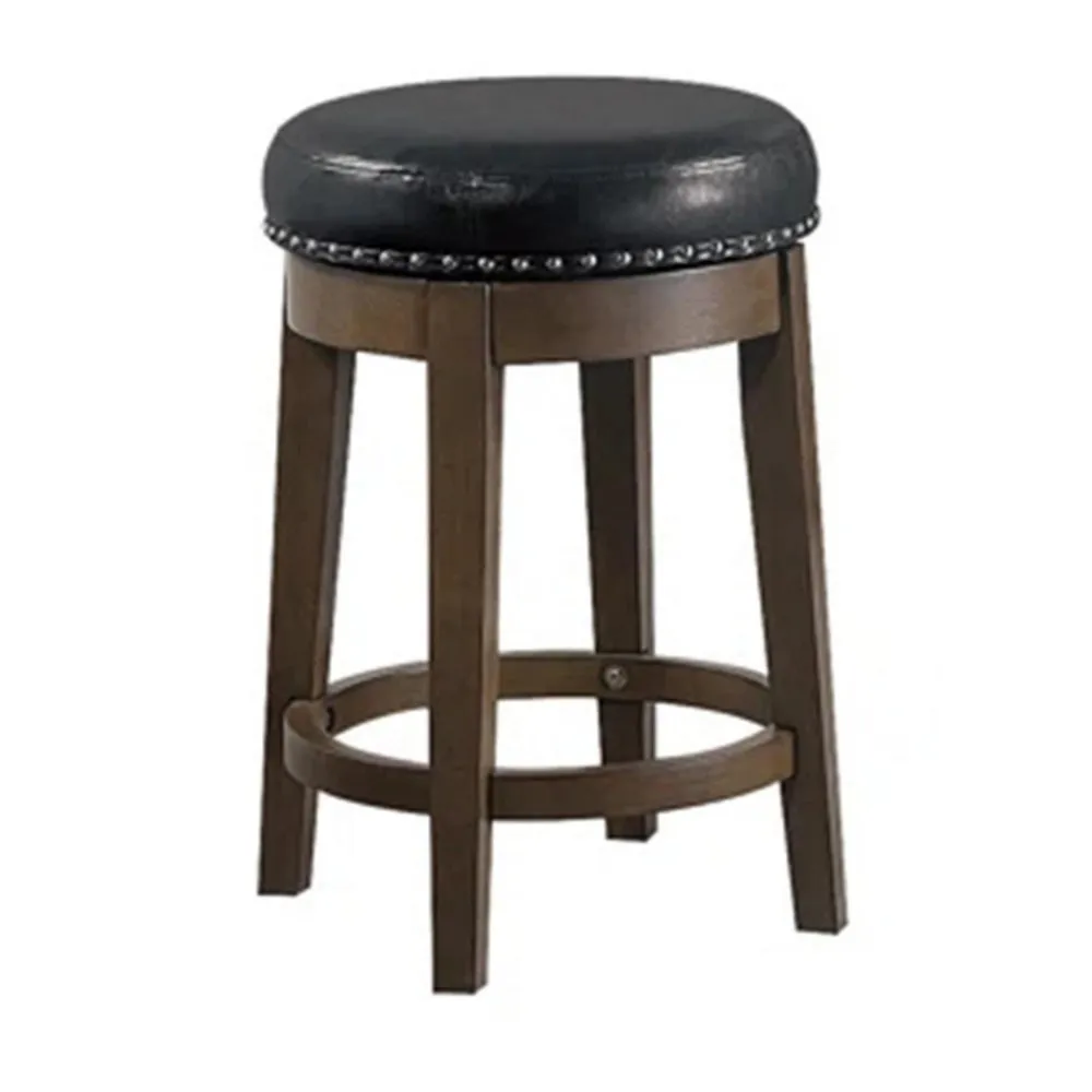 Drue 29 Inch Set of 2 Swivel Barstools, Nailhead Trim, Black Faux Leather
 By Casagear Home