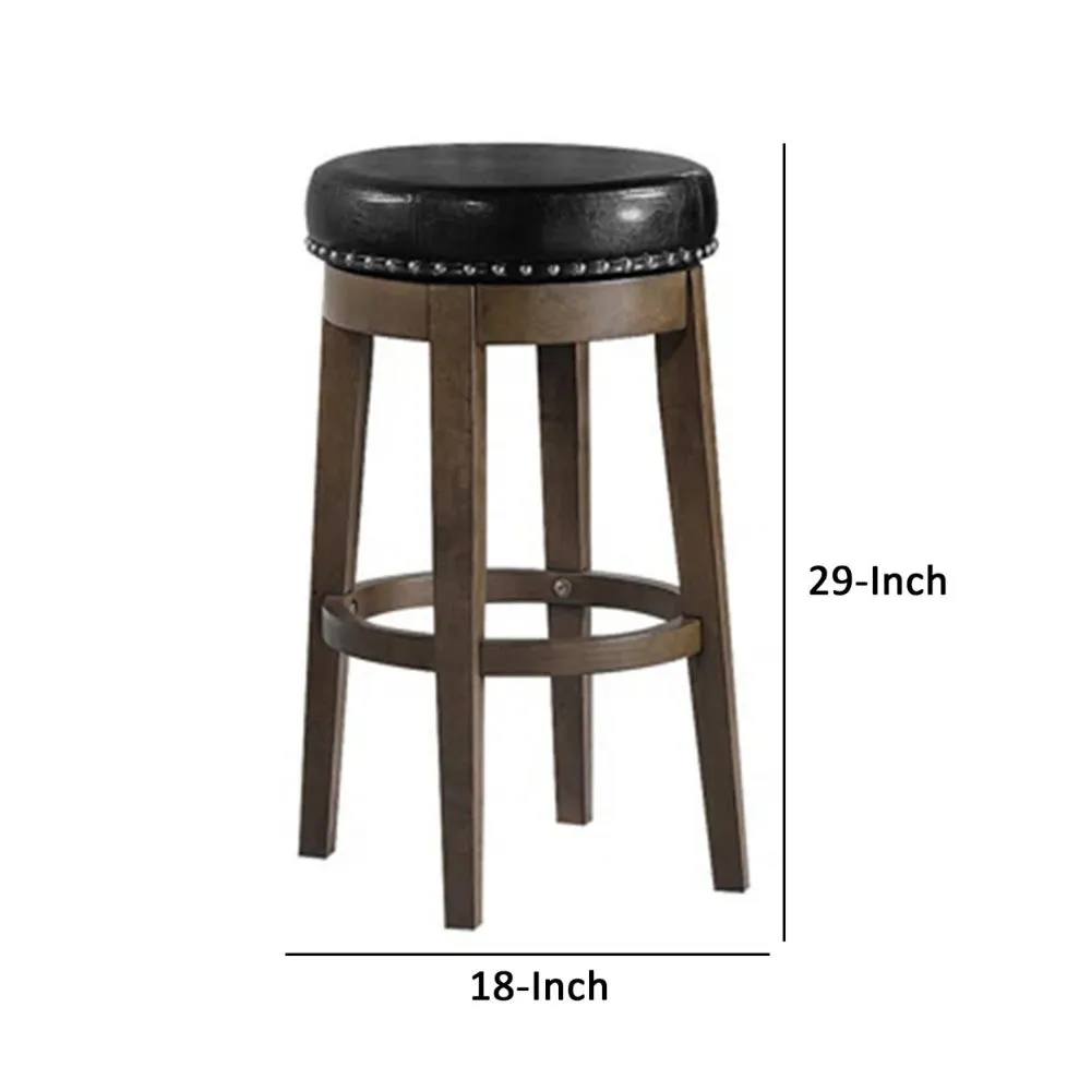 Drue 29 Inch Set of 2 Swivel Barstools, Nailhead Trim, Black Faux Leather
 By Casagear Home