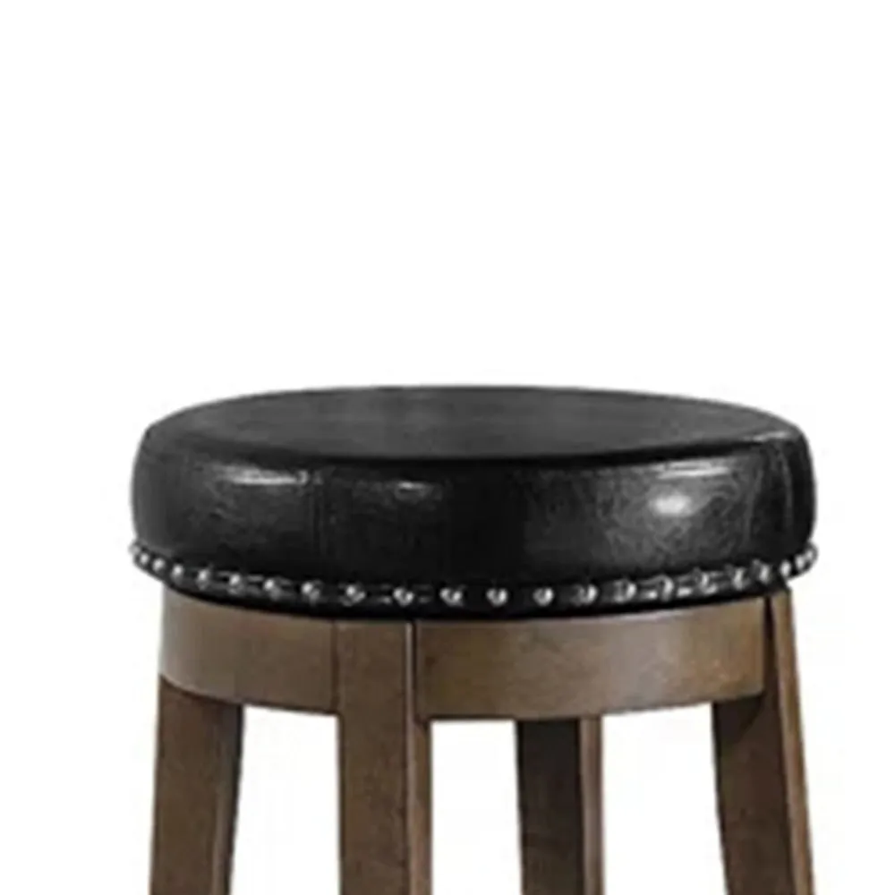 Drue 29 Inch Set of 2 Swivel Barstools, Nailhead Trim, Black Faux Leather
 By Casagear Home