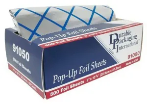 Durable 9" x 10.75" Aluminum Foil Pop-Up Sheets - Silver w/Blue Hatch 6 x 500/CS