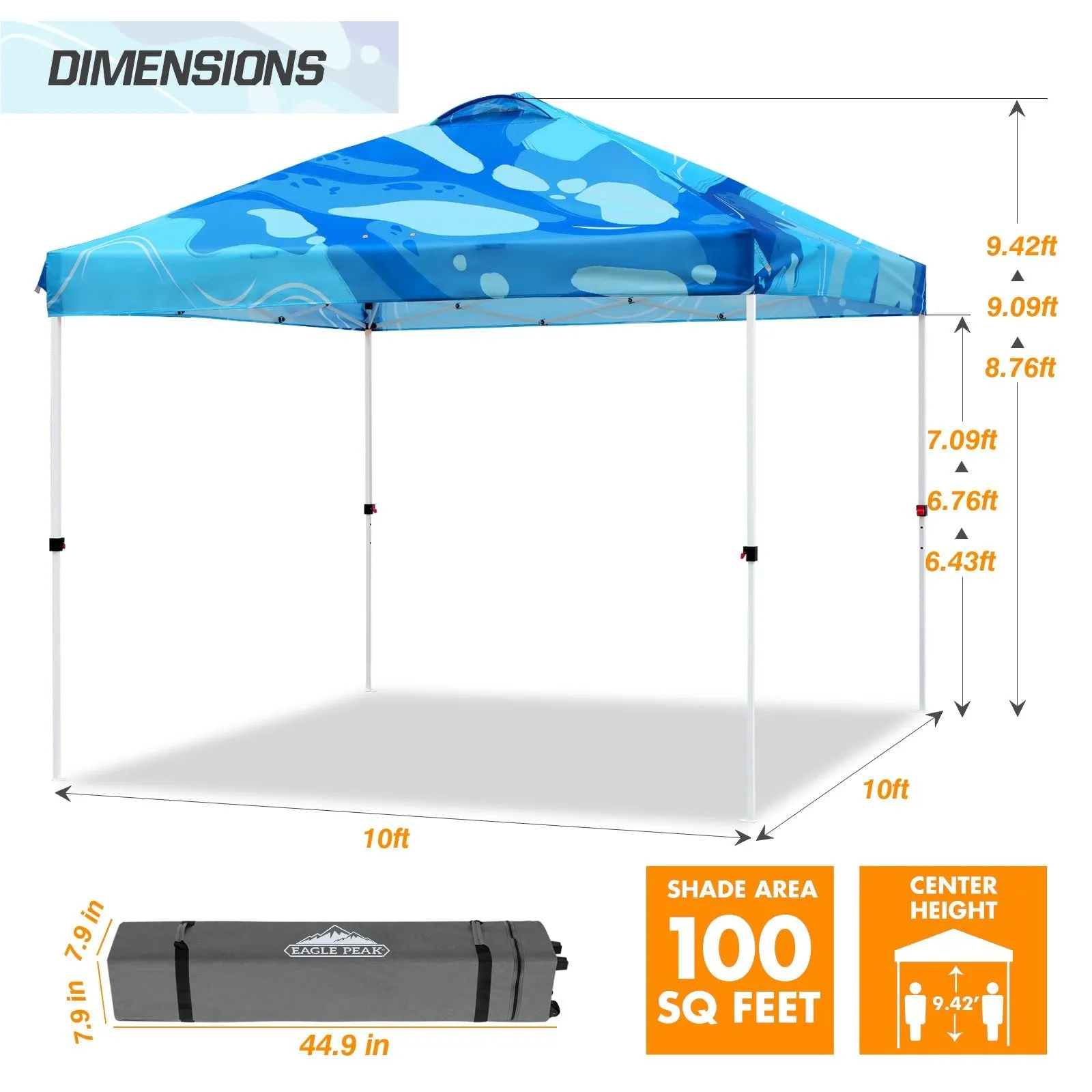 Eagle Peak SHADE GRAPHiX Easy Setup 10x10 Pop Up Canopy Tent with Digital Printed Blue Abstract Top