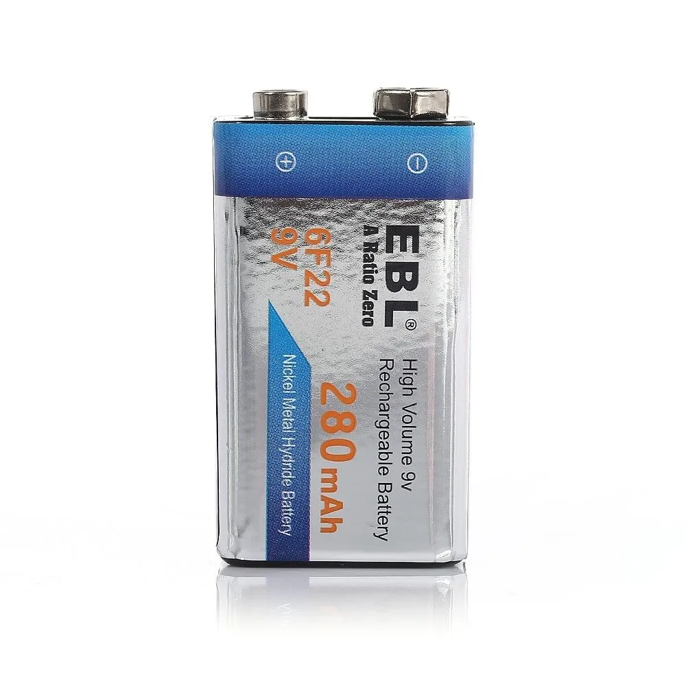 EBL LN-8171 9V 6F23 280mAh Ni-MH Nickel Metal Hydride Rechargeable Batteries with Up to 800 Recharges, and Improved Low Self-Discharge for Portable and Emergency Electronics