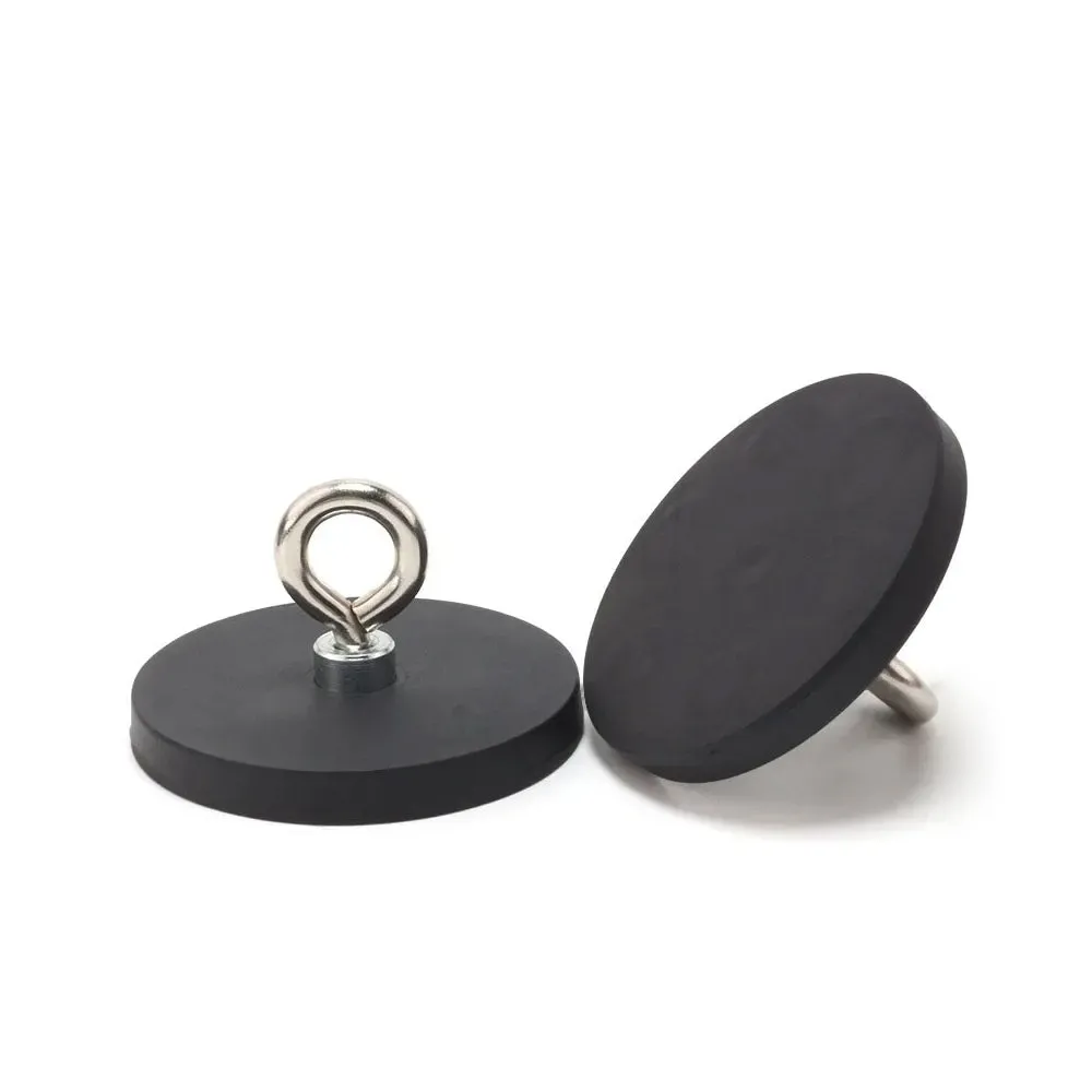 Female Threaded Neodymium Pot Magnet with Eyelet - Diameter 66mm x 8mm with Rubber Case