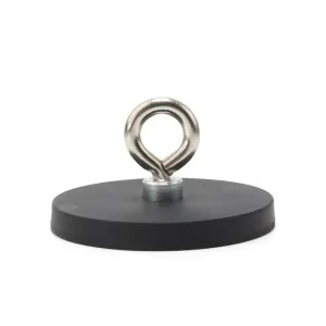 Female Threaded Neodymium Pot Magnet with Eyelet - Diameter 66mm x 8mm with Rubber Case