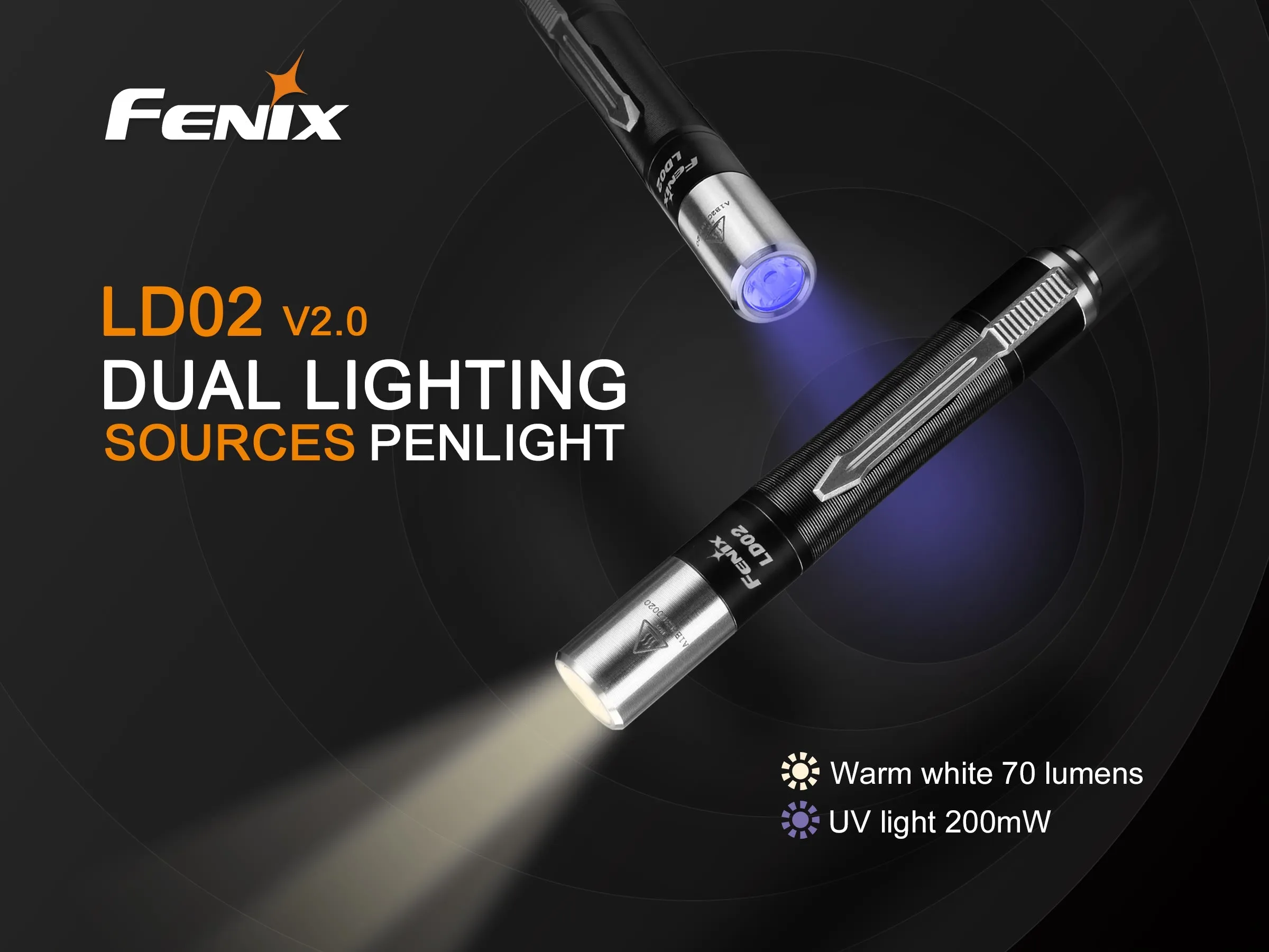 Fenix LD02 V2.0 Dual Lighting Sources Penlight in Warm White LED and UV Light Pen Light