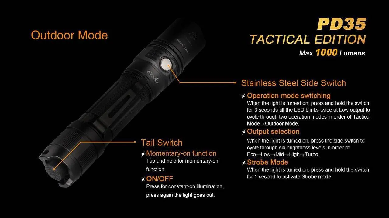 Fenix PD35 TAC Tactical Edition LED Flashlight 1000 Lumens