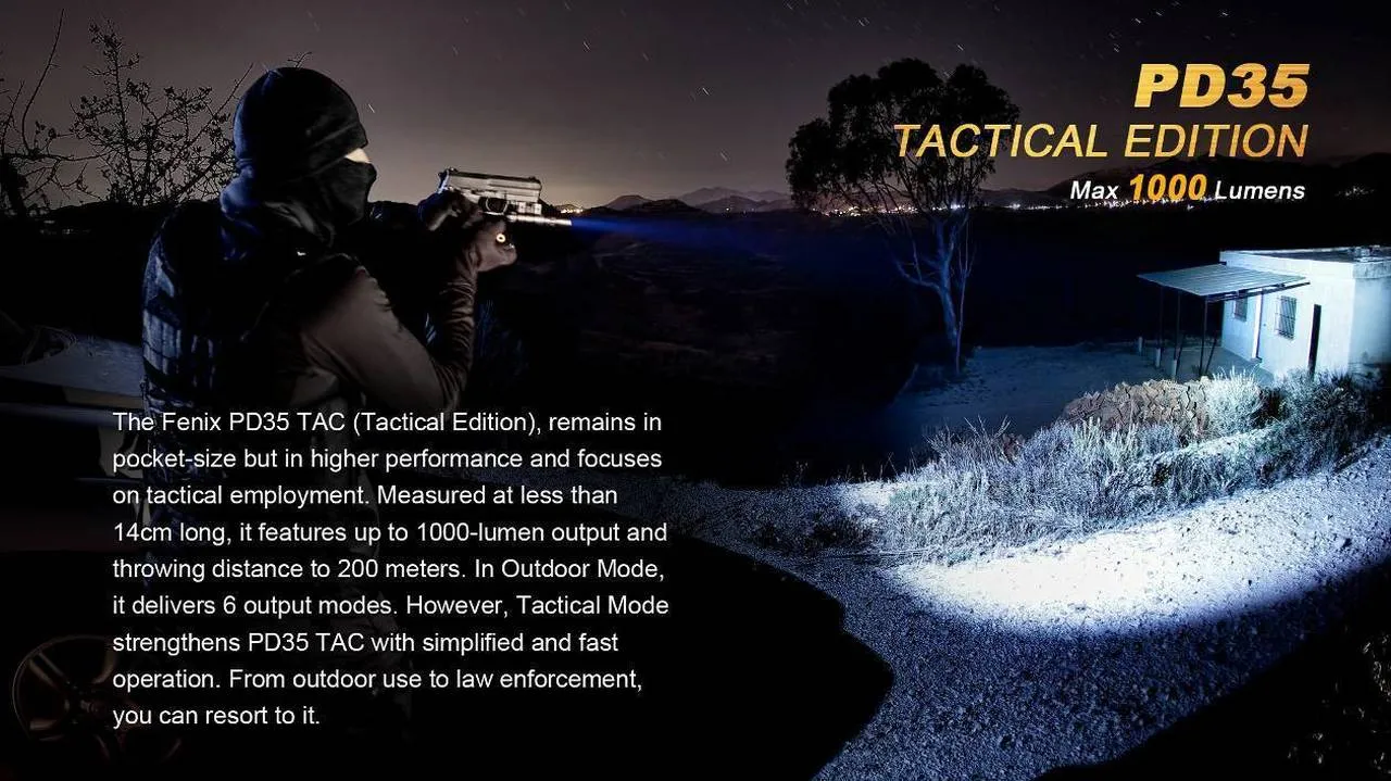 Fenix PD35 TAC Tactical Edition LED Flashlight 1000 Lumens