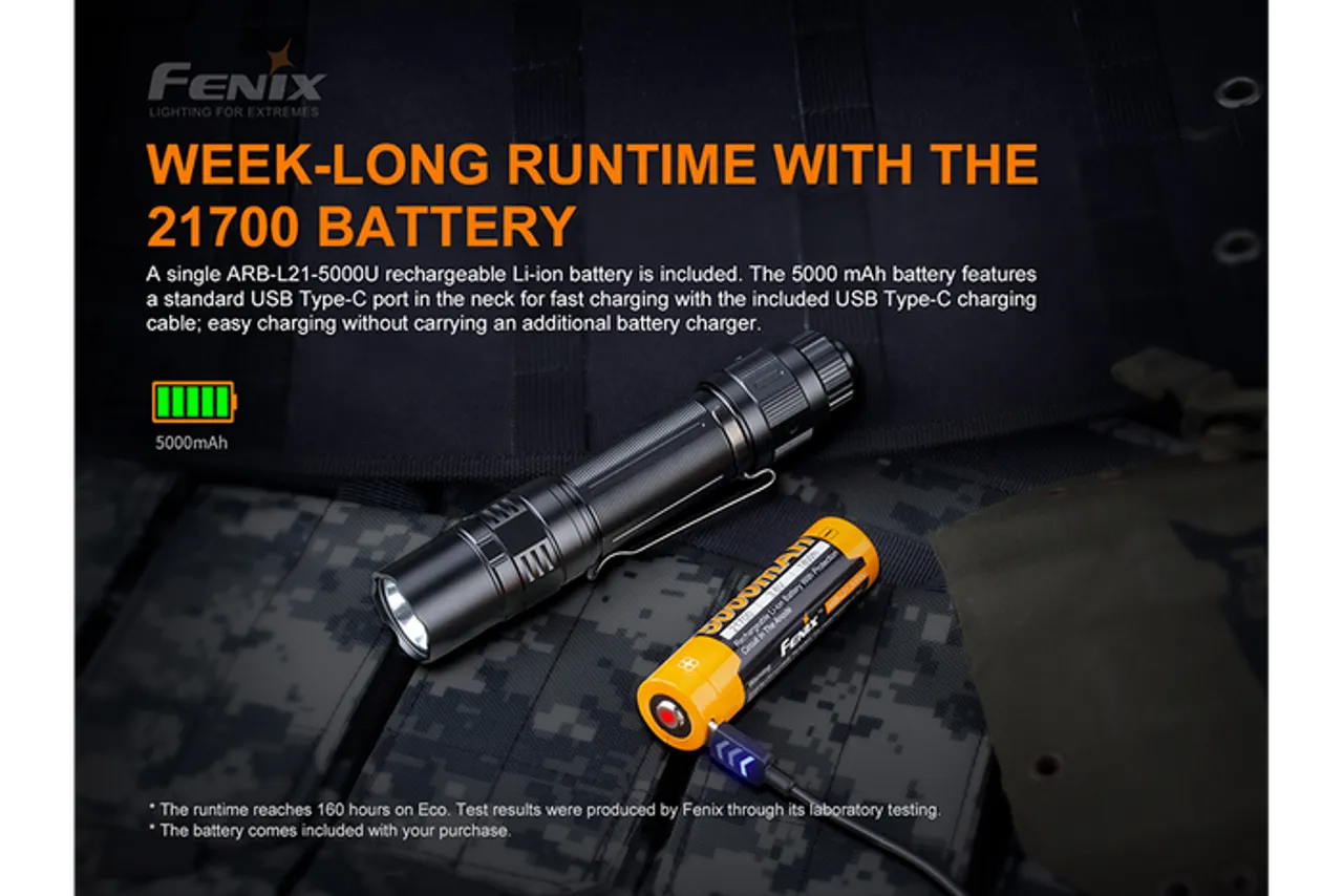 Fenix PD36 TAC 3000 Lumen Tactical Flashlight 1 * 21700 USB-C Rechargeable Battery Included