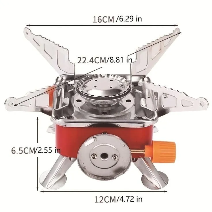 Gas Stove Mini Portable Square-Shaped Gas Butane Burner Camping Stove travelling Stainless Steel Cooking Stove Folding Furnace Stove with Storag bag