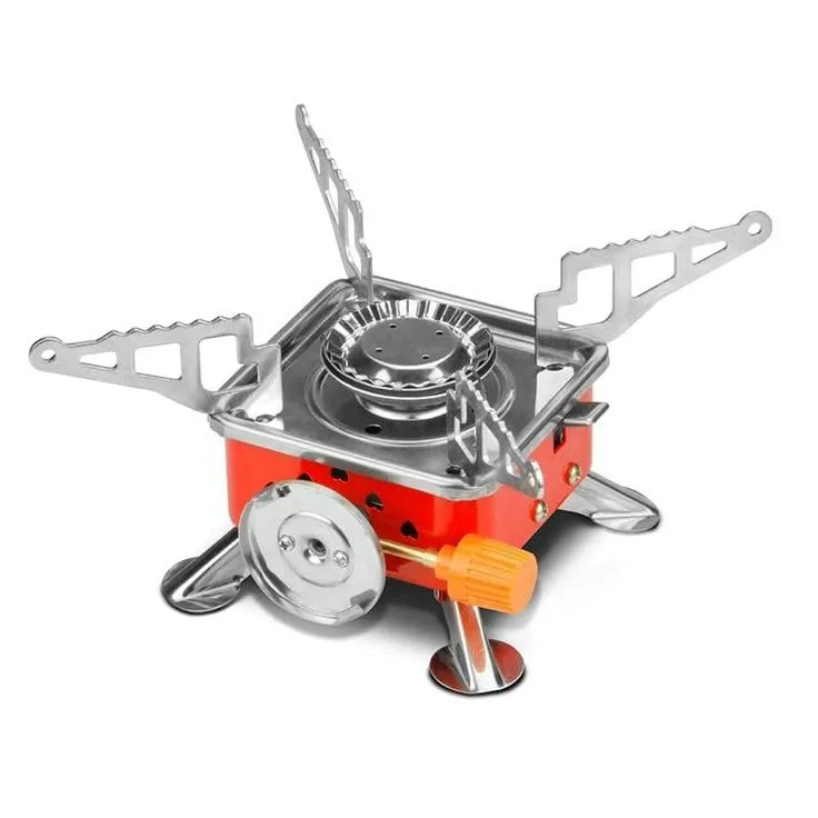 Gas Stove Mini Portable Square-Shaped Gas Butane Burner Camping Stove travelling Stainless Steel Cooking Stove Folding Furnace Stove with Storag bag