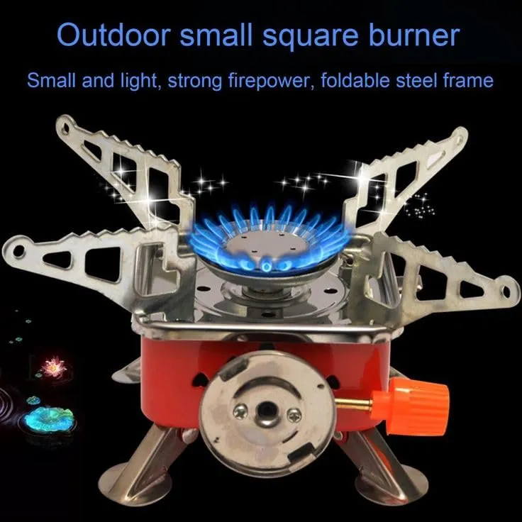 Gas Stove Mini Portable Square-Shaped Gas Butane Burner Camping Stove travelling Stainless Steel Cooking Stove Folding Furnace Stove with Storag bag