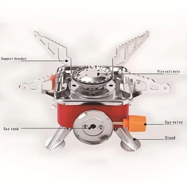 Gas Stove Mini Portable Square-Shaped Gas Butane Burner Camping Stove travelling Stainless Steel Cooking Stove Folding Furnace Stove with Storag bag