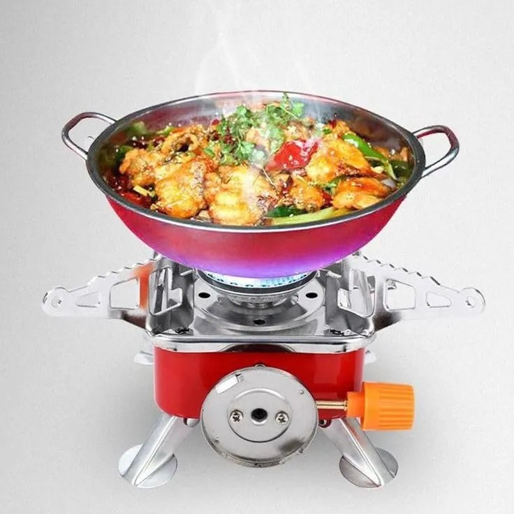 Gas Stove Mini Portable Square-Shaped Gas Butane Burner Camping Stove travelling Stainless Steel Cooking Stove Folding Furnace Stove with Storag bag