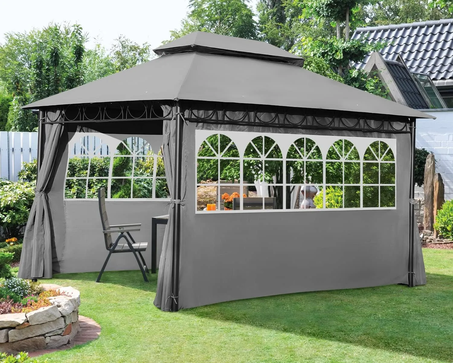 Gazebo for Patio Outdoor Gazebo Canopy UV Protection Canopy Tent for Party Patio BBQ for Patio/Outdoor/Wedding Parties and Events (10'X13', Grey)