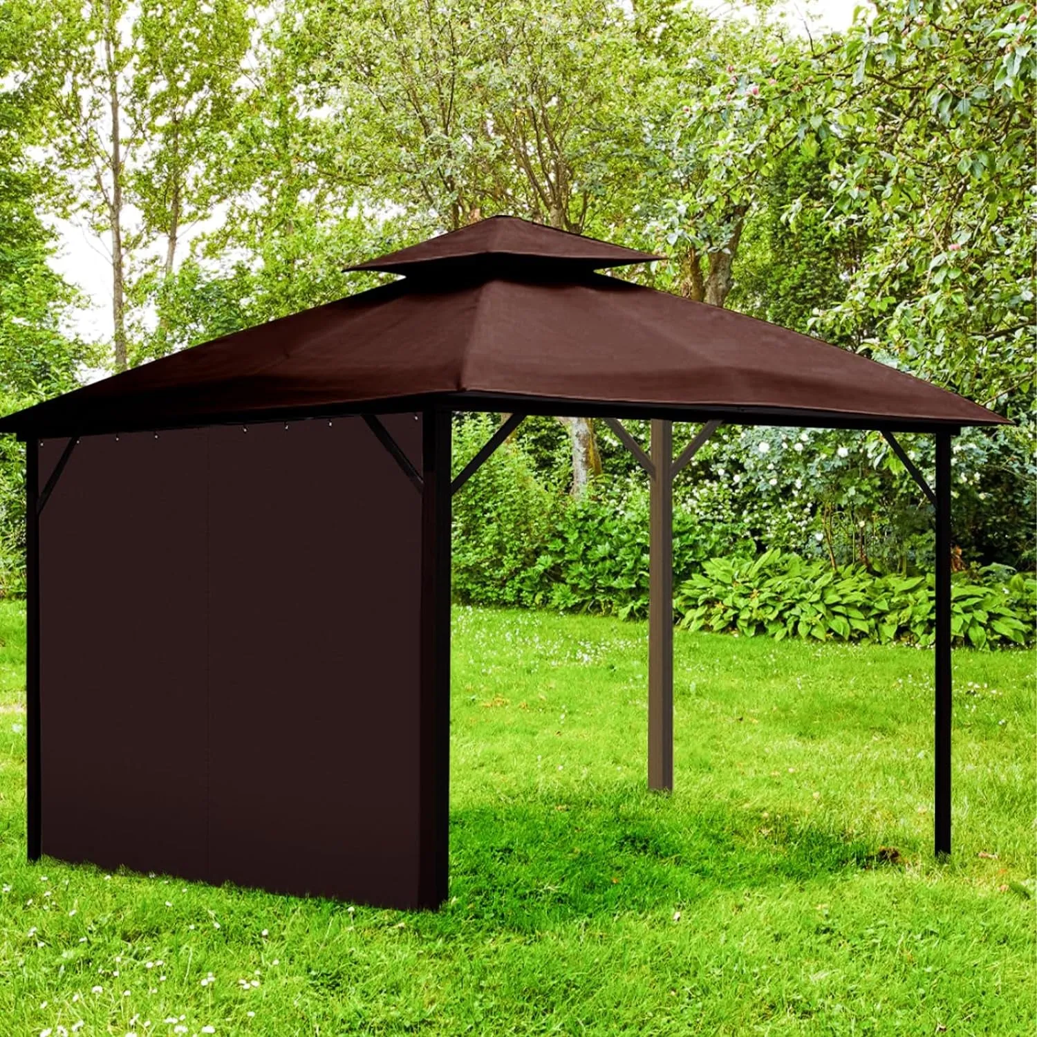 Gazebo Privacy Curtain with Zipper Side Wall Universal Replacement for 10' X 10' Gazebo, Patio, Outdoor Canopy, Garden and Backyard,Coffee Brown (1-Panel Curtain Only)