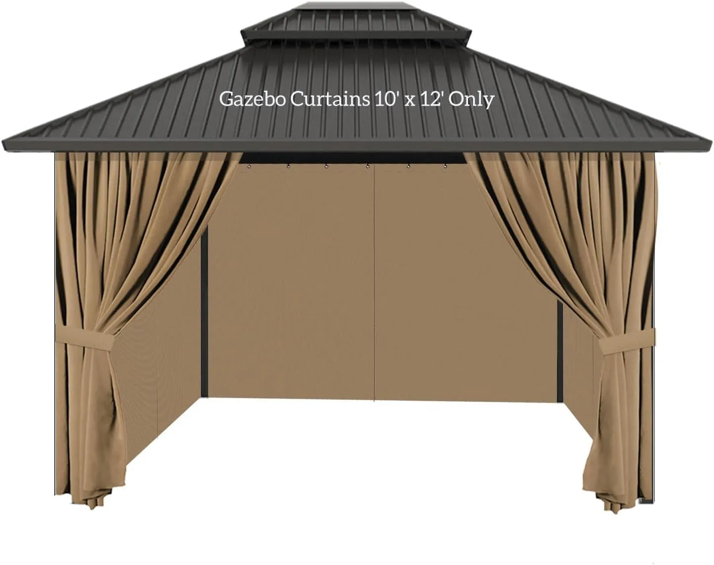 Gazebo Privacy Curtains 10' X 12' with Zipper 4-Panels Side Wall Universal Replacement for Patio, Outdoor Canopy, Garden and Backyard (Curtain Only)