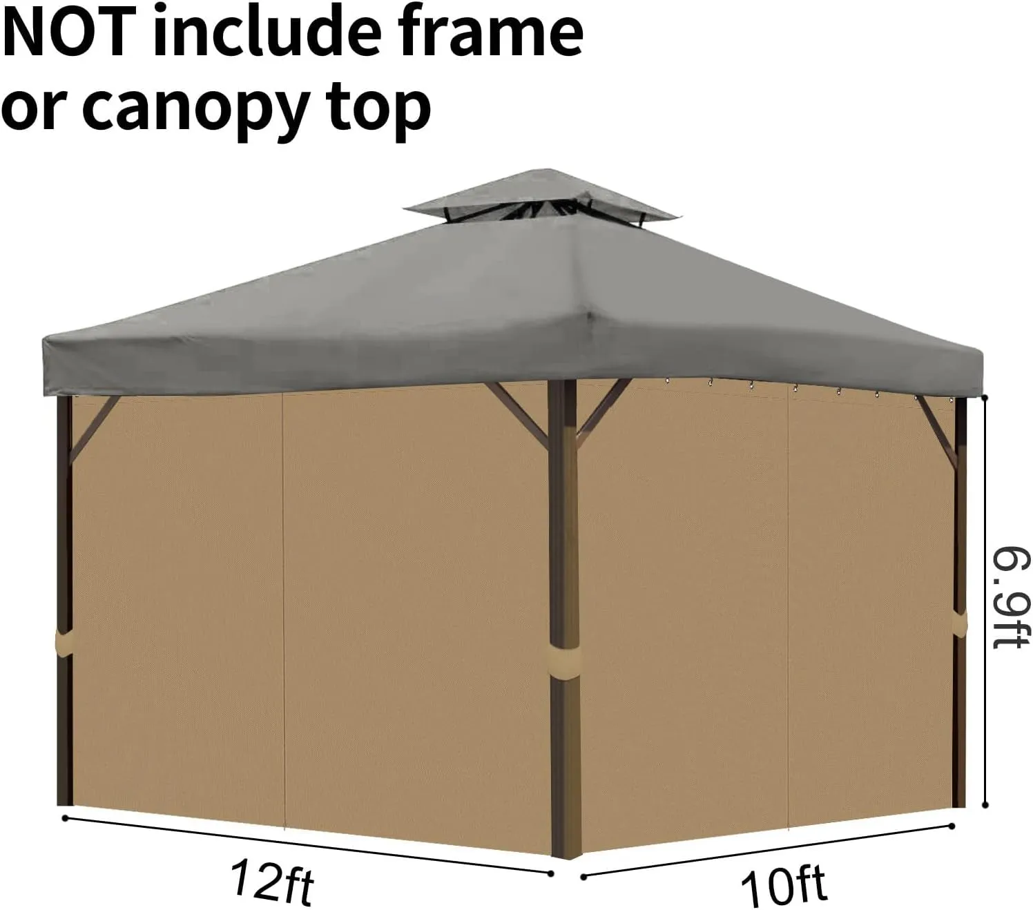 Gazebo Privacy Curtains 10' X 12' with Zipper 4-Panels Side Wall Universal Replacement for Patio, Outdoor Canopy, Garden and Backyard (Curtain Only)