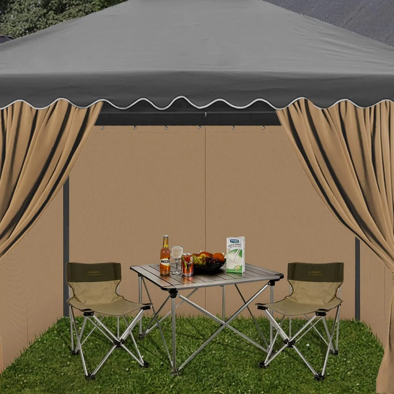 Gazebo Privacy Curtains 10' X 12' with Zipper 4-Panels Side Wall Universal Replacement for Patio, Outdoor Canopy, Garden and Backyard (Curtain Only)