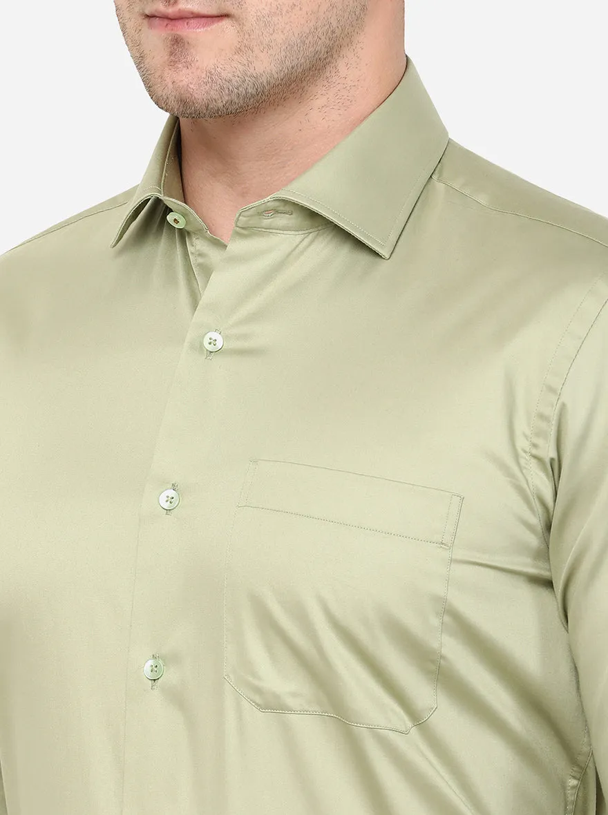 Green Solid Slim Fit Formal Shirt | Metal