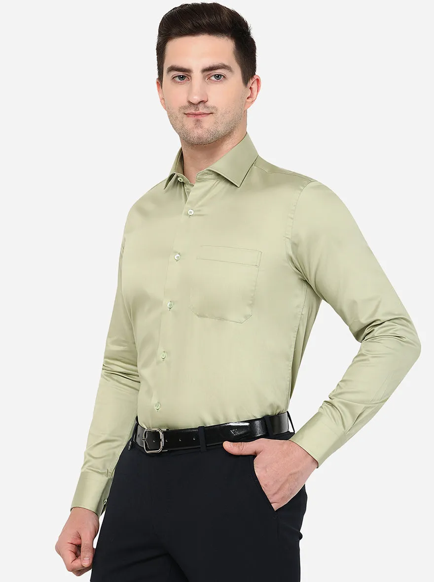 Green Solid Slim Fit Formal Shirt | Metal