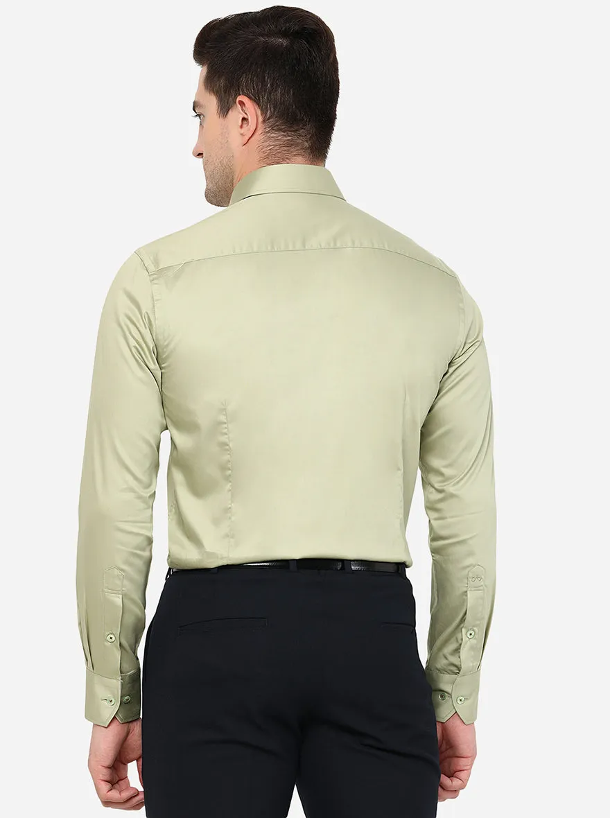 Green Solid Slim Fit Formal Shirt | Metal