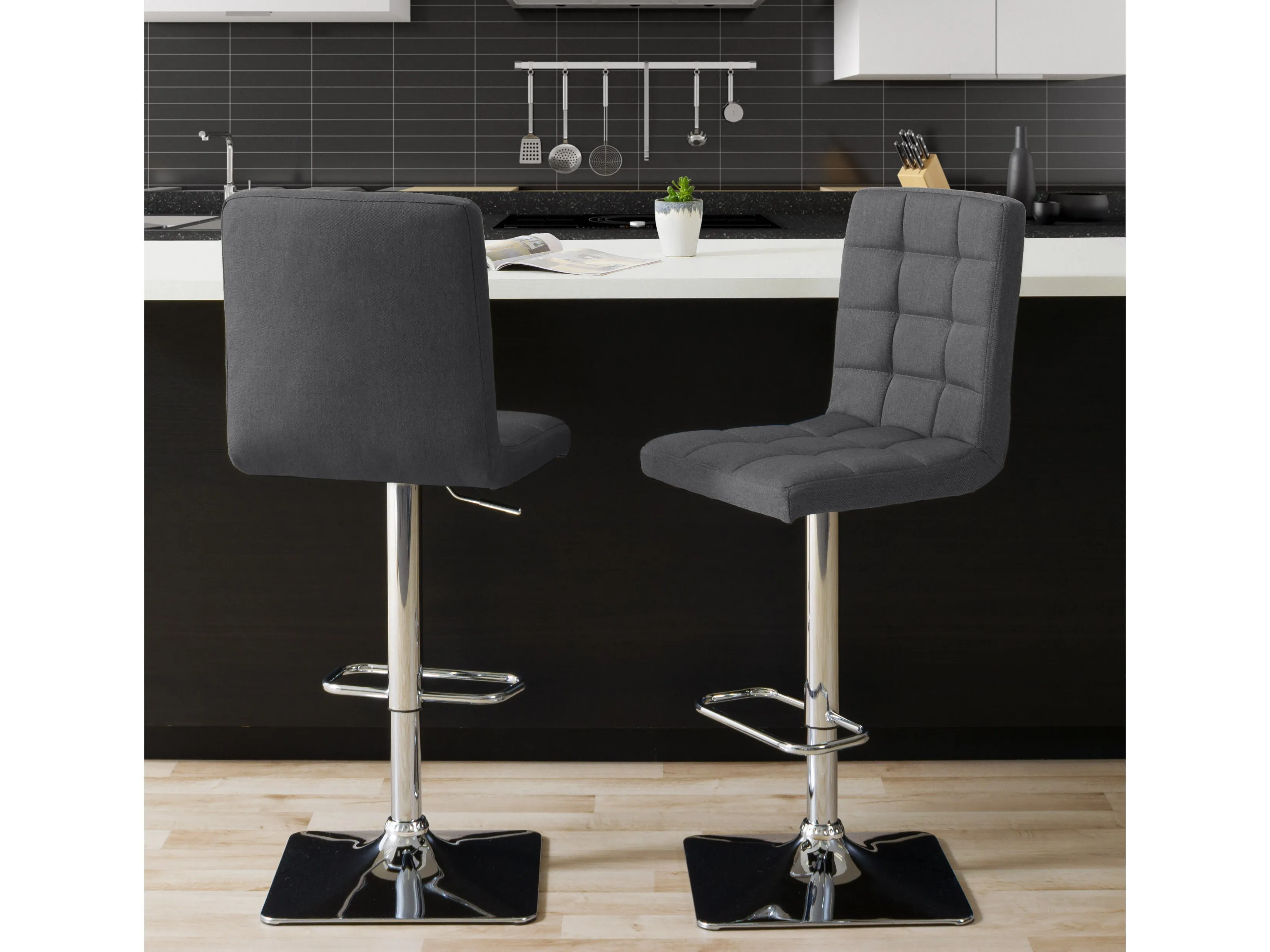 Grey High Back Bar Stools, Set of 2