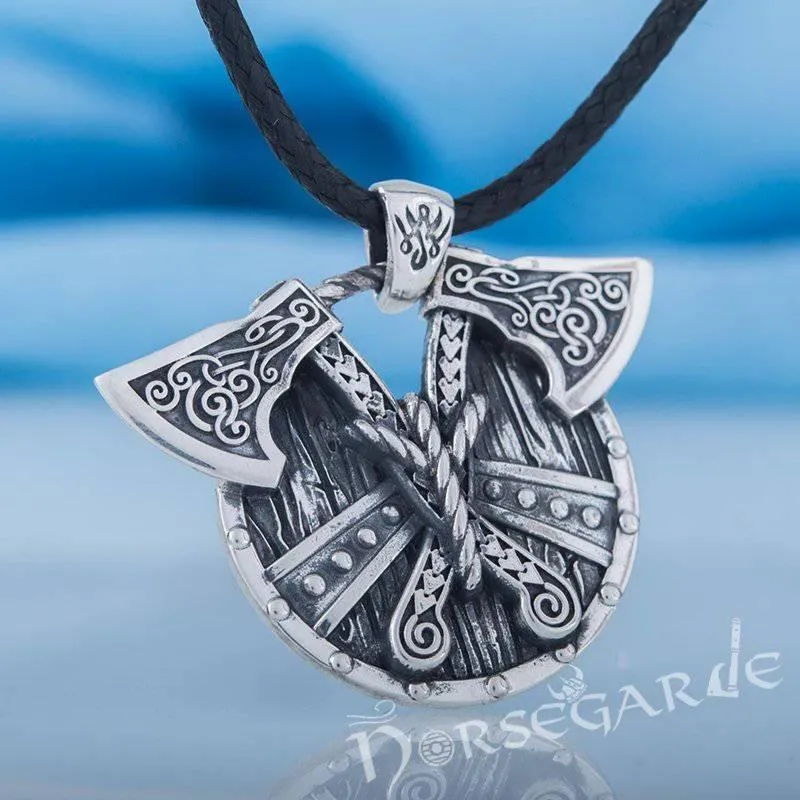 Handcrafted Axes and Shield Pendant - Sterling Silver