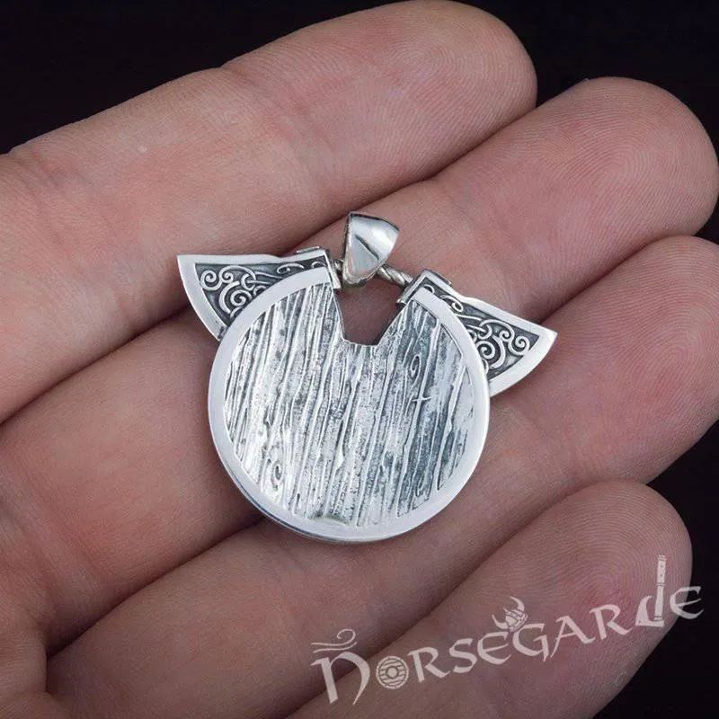 Handcrafted Axes and Shield Pendant - Sterling Silver