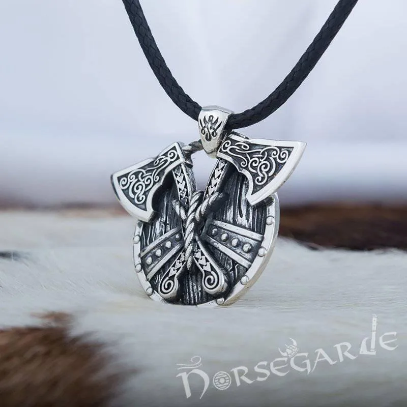 Handcrafted Axes and Shield Pendant - Sterling Silver