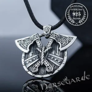 Handcrafted Axes and Shield Pendant - Sterling Silver