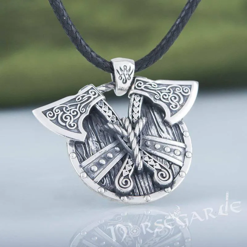 Handcrafted Axes and Shield Pendant - Sterling Silver