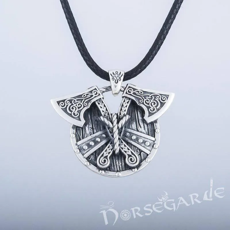 Handcrafted Axes and Shield Pendant - Sterling Silver