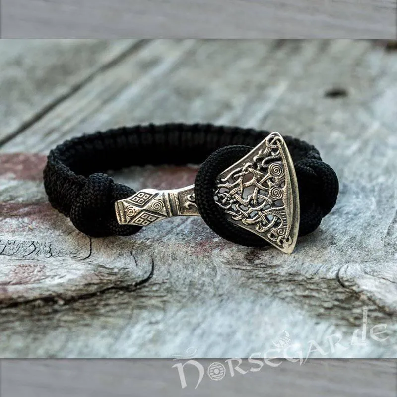 Handcrafted Black Paracord Bracelet with Axe Head - Sterling Silver