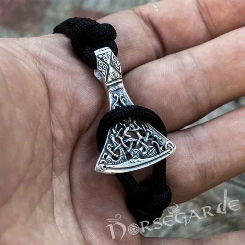 Handcrafted Black Paracord Bracelet with Axe Head - Sterling Silver