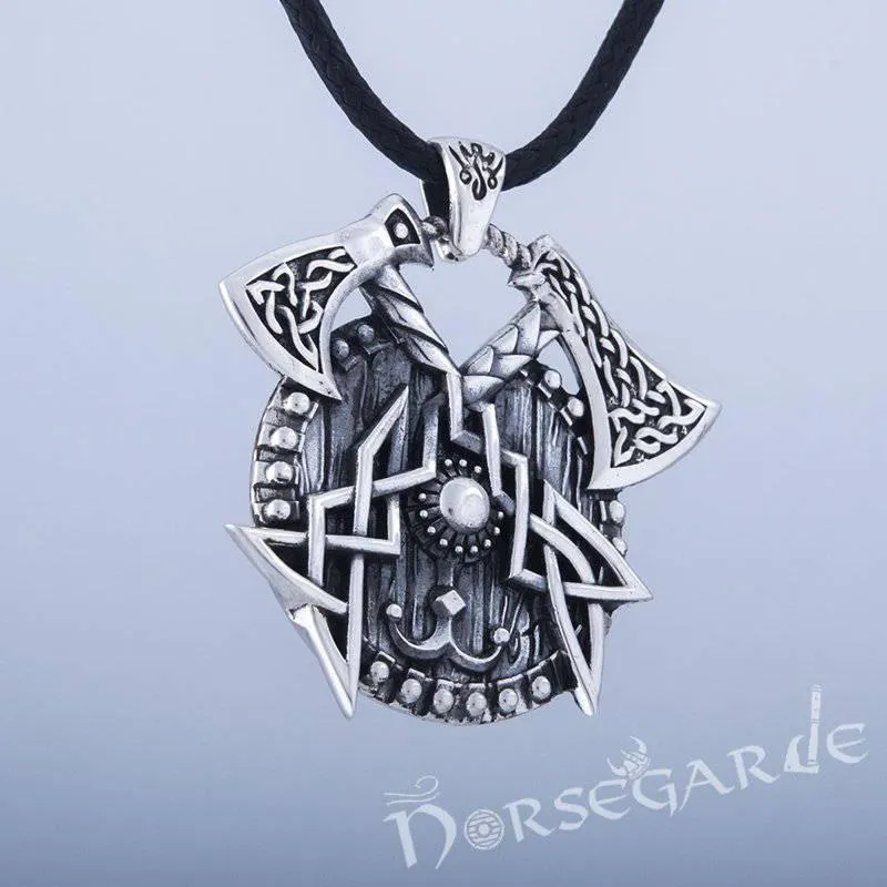 Handcrafted Celtic Axes and Shield Pendant - Sterling Silver