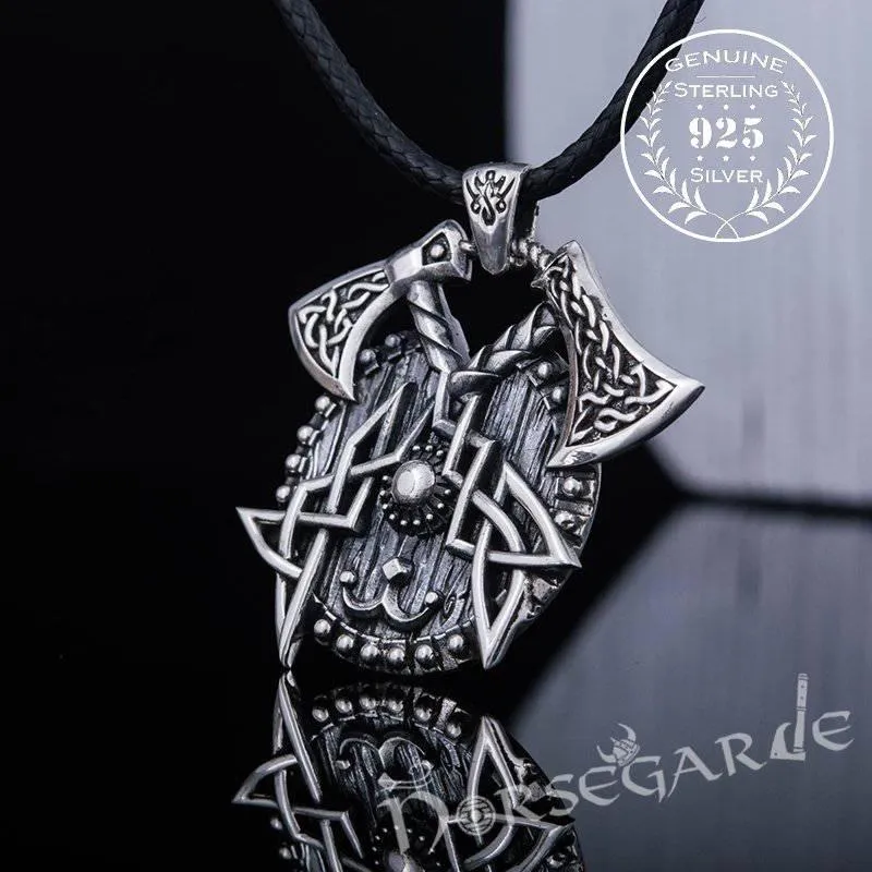 Handcrafted Celtic Axes and Shield Pendant - Sterling Silver