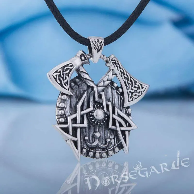 Handcrafted Celtic Axes and Shield Pendant - Sterling Silver