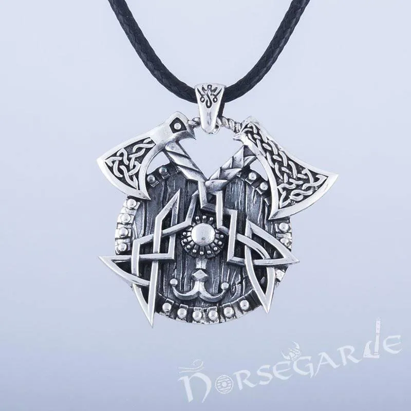 Handcrafted Celtic Axes and Shield Pendant - Sterling Silver