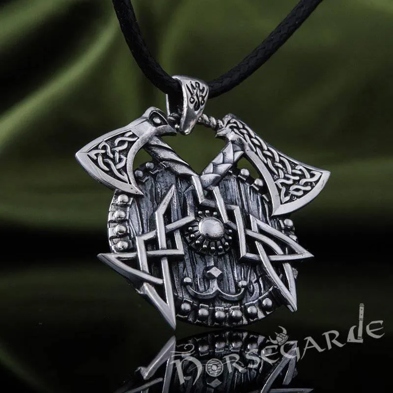 Handcrafted Celtic Axes and Shield Pendant - Sterling Silver