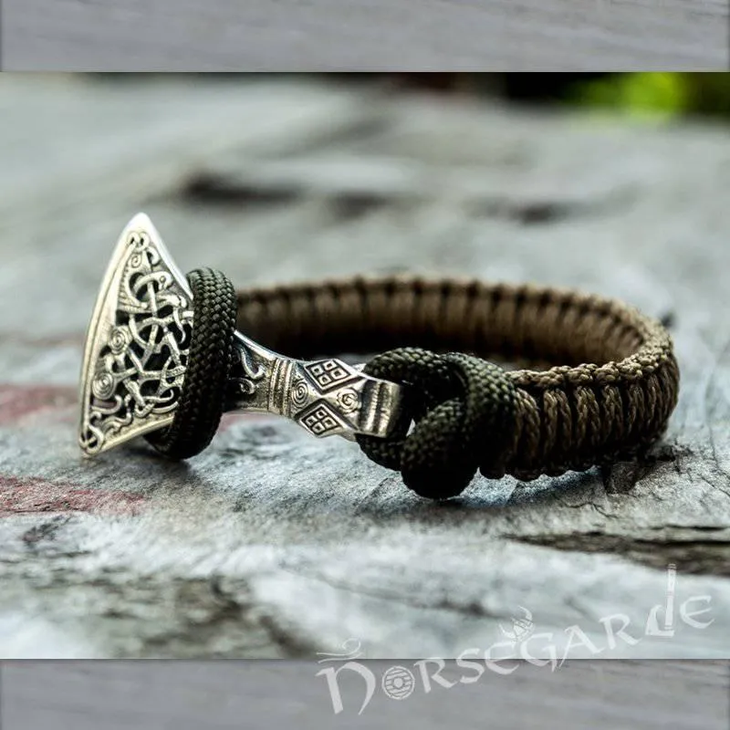 Handcrafted Coffee Paracord Bracelet with Axe Head - Sterling Silver