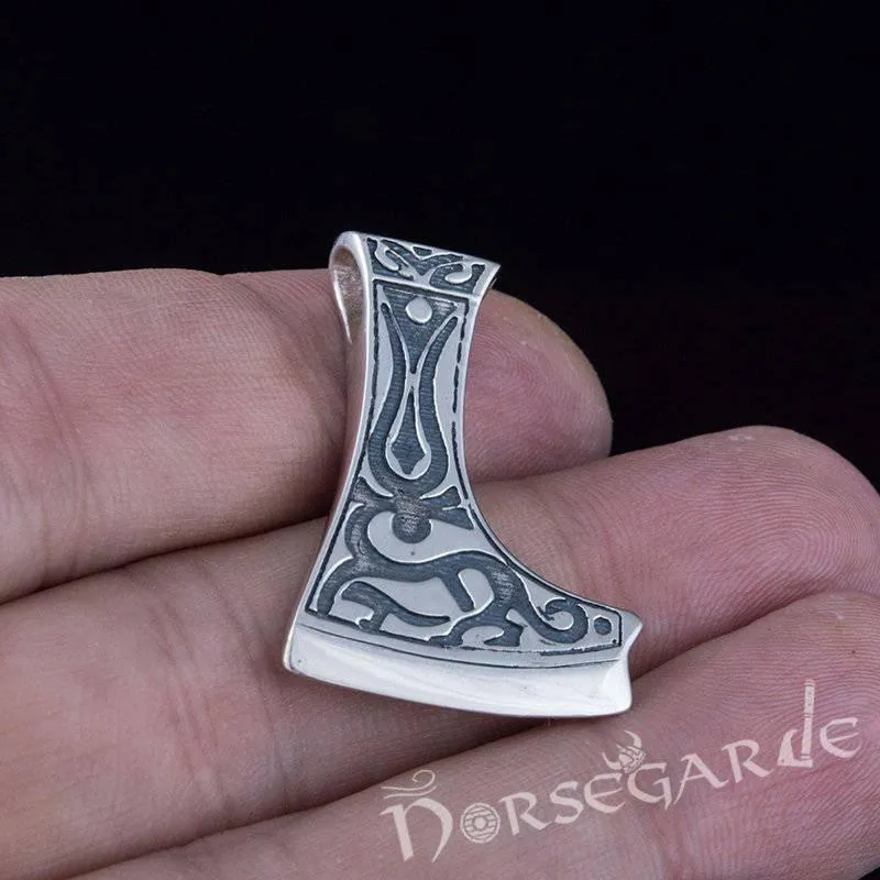 Handcrafted Deer Ornament Perun's Axe Pendant - Sterling Silver