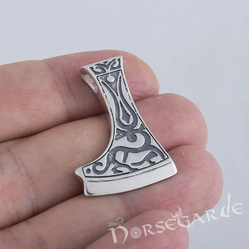 Handcrafted Deer Ornament Perun's Axe Pendant - Sterling Silver