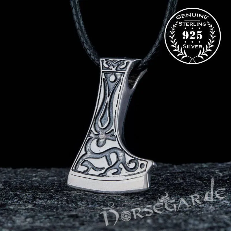 Handcrafted Deer Ornament Perun's Axe Pendant - Sterling Silver