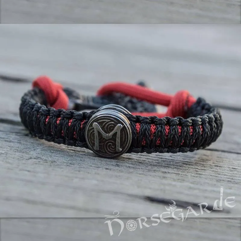 Handcrafted Embers Paracord Bracelet with Axe Head and Rune - Ruthenium Plated Sterling Silver