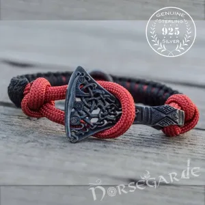 Handcrafted Embers Paracord Bracelet with Axe Head and Rune - Ruthenium Plated Sterling Silver