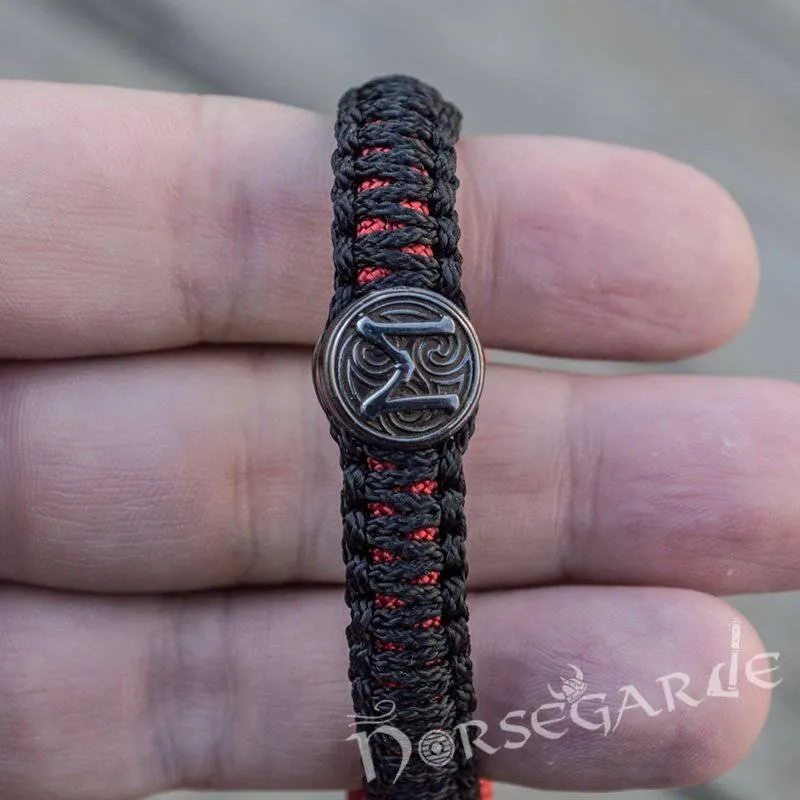 Handcrafted Embers Paracord Bracelet with Axe Head and Rune - Ruthenium Plated Sterling Silver