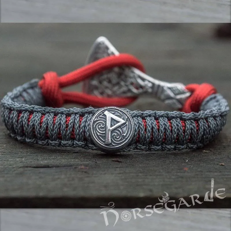 Handcrafted Embers Paracord Bracelet with Axe Head and Rune - Sterling Silver