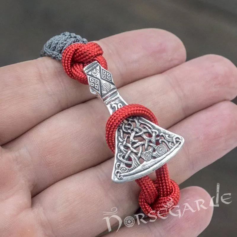 Handcrafted Embers Paracord Bracelet with Axe Head and Rune - Sterling Silver