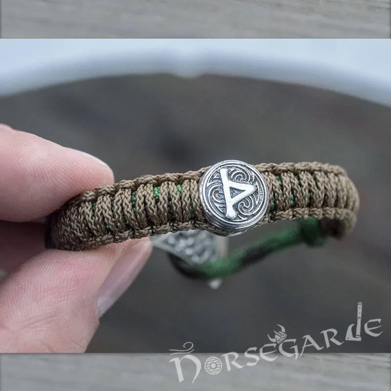 Handcrafted Forest Paracord Bracelet with Axe Head and Rune - Sterling Silver