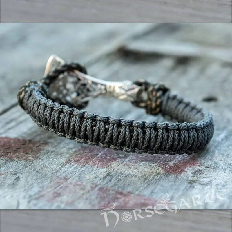 Handcrafted Grey Paracord Bracelet with Axe Head - Sterling Silver